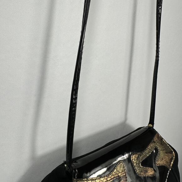 Vintage 1980s Jasmin Hong Kong Suede Snakeskin Leather Shoulder Bag Black Gold - Picture 13 of 16
